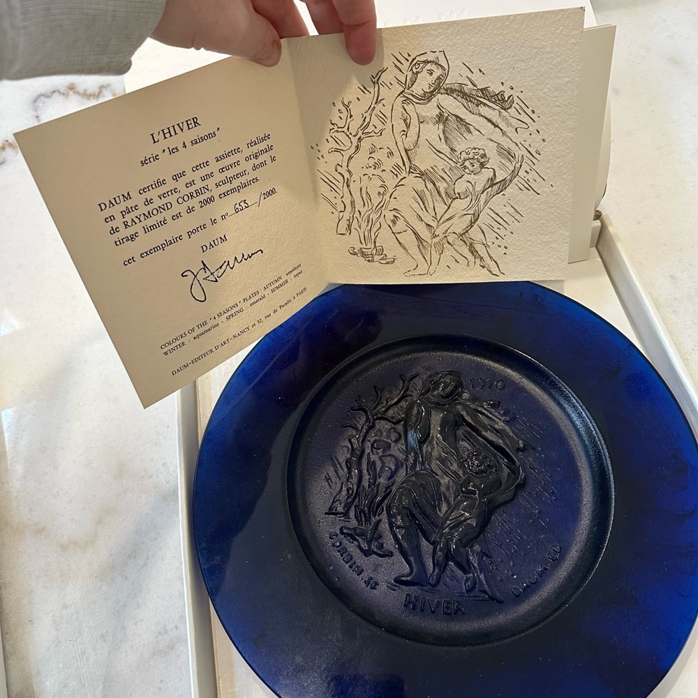 Vintage Daum Pate De Verre Four Seasons Plates in Original Boxes numbered 653 - Picture 6 of 11